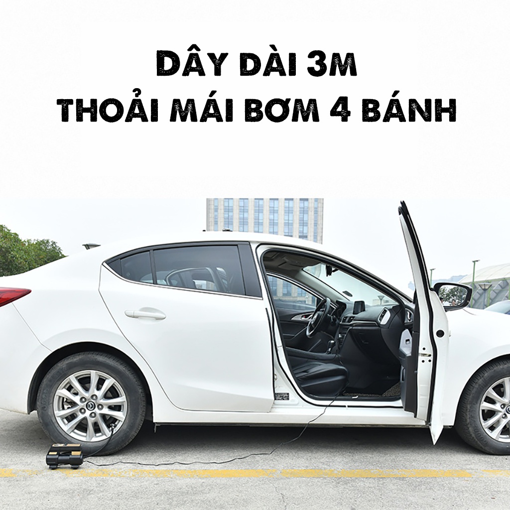 Máy Bơm Lốp Ô Tô Xe Hơi Mini Thông Minh 12V Tự Động Ngắt Theo Áp Suất Cài Đặt (phiên bản mới 2022)