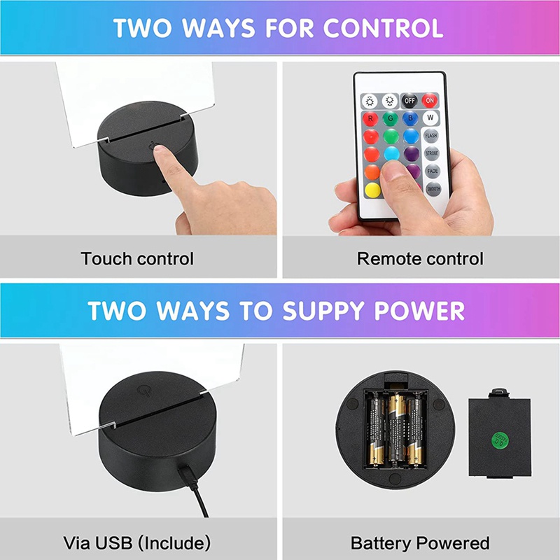 Đế đèn LED ban đêm 3D với 4 tấm Acrylic trong suốt 4 điều khiển từ xa có thể điều chỉnh 16 màu cho quầy Bar phòng trẻ em