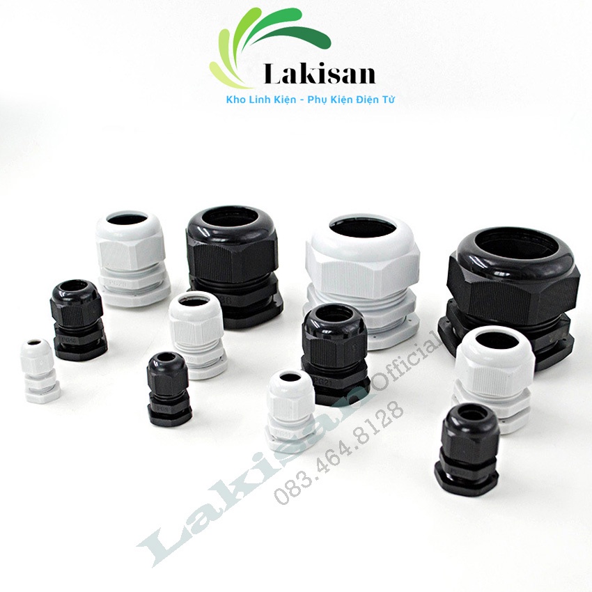 Ốc siết cáp nhựa PG7 - PG9 - PG11 - PG13.5 - PG16 - PG19 - PG21 - PG25 chống nước | Màu đen/trắng Lakisan
