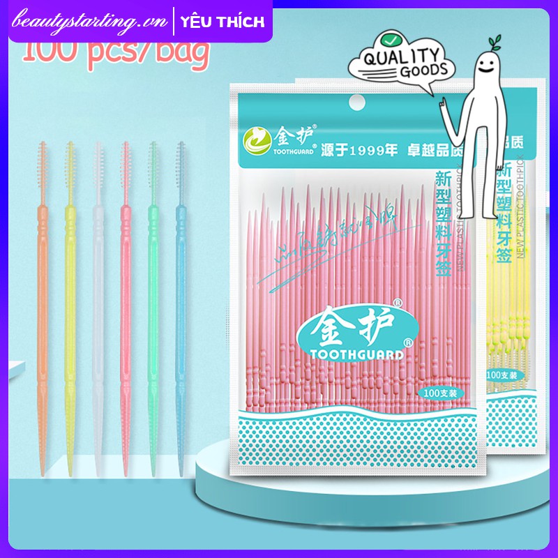 Set 100 Tăm Nha Khoa Hai Đầu Chăm Sóc Răng Miệng