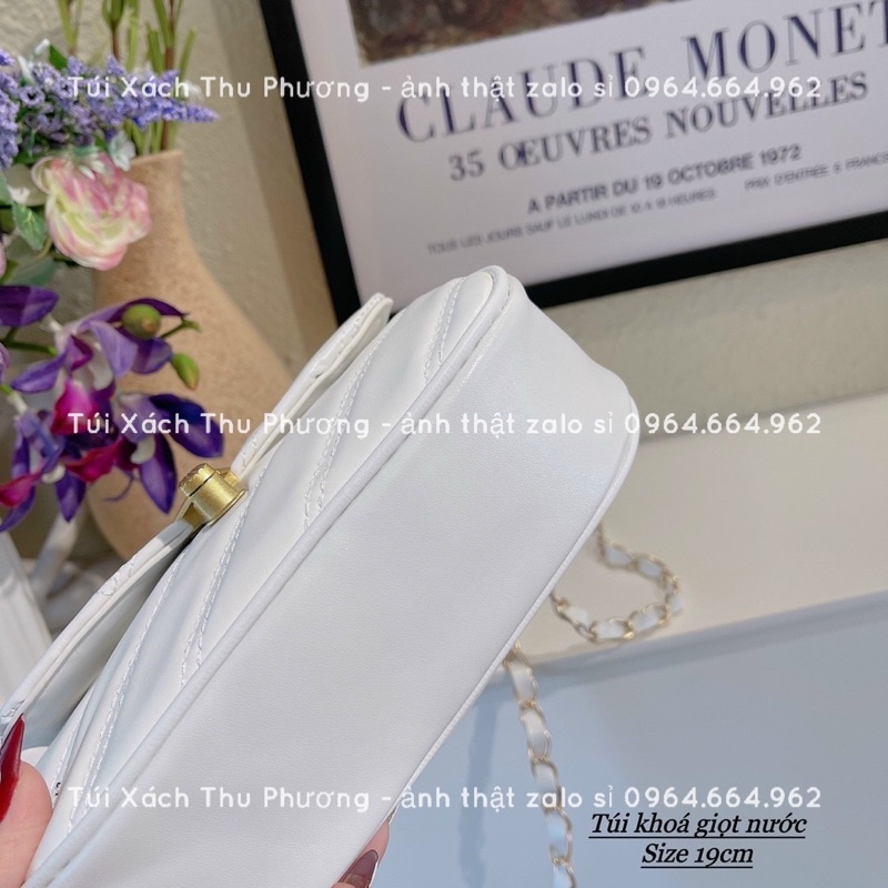 Túi xách nữ, túi đeo chéo trần chỉ khoá giọt nước dây da phối xích kiểu dáng hàn quốc thời trang dễ phối đồ