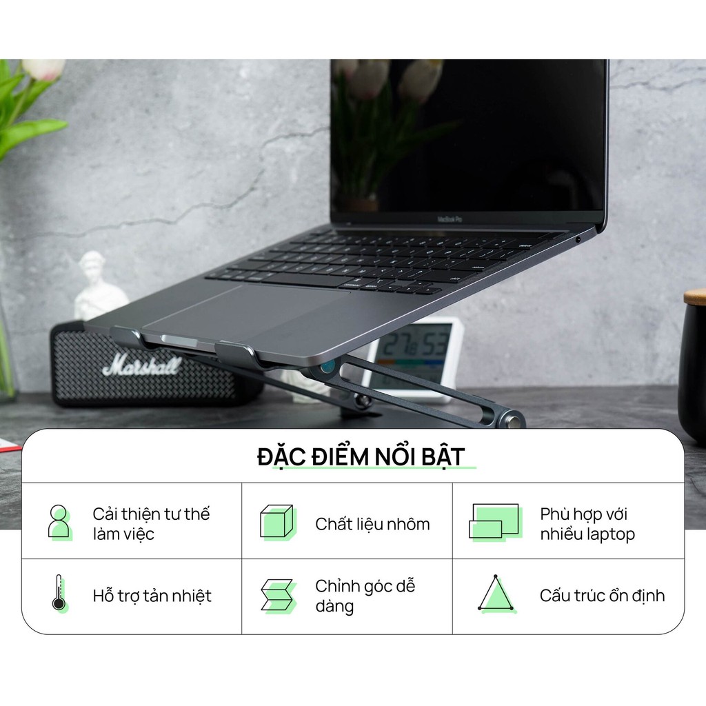 Giá đỡ Laptop HyperWork P43 Xám - Khung nhôm phiên bản 2021