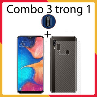 Combo cường lực dẻo Samsung A20, 2 decal carbon và 2 miếng dán camera
