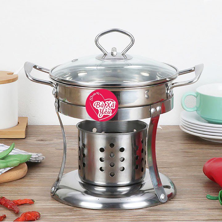 Bộ nồi lẩu bếp cồn mini 17cm đa năng kiểu mới