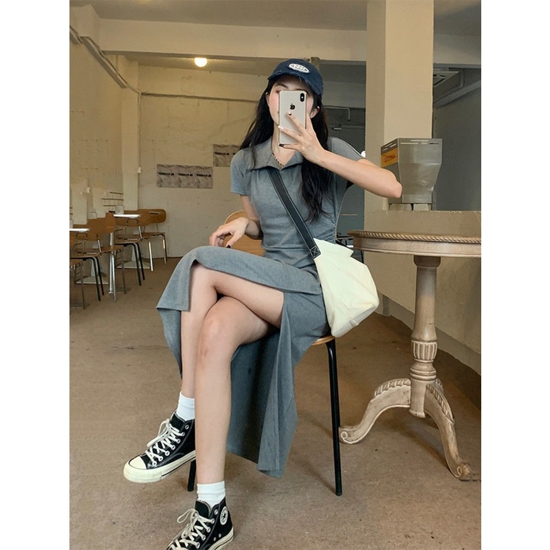 Đầm Midi Cổ Polo Ôm Eo Thiết Kế Xẻ Tà Sành Điệu Cho Nữ