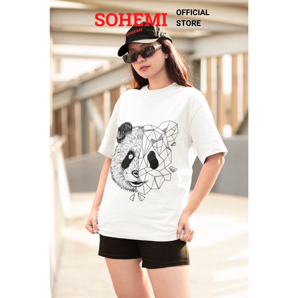 Áo Thun Tay Lỡ Form Rộng SOHEMI họa tiết Gấu Hình Học vải cotton 100% 4 chiều cao cấp