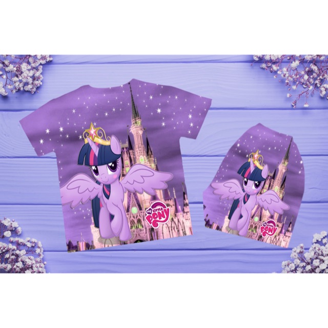 Đồ bộ in 3D ngựa pony tím cho bé gái thun lạnh thái 10-60kg