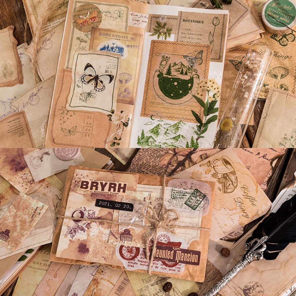 Bộ 30 tấm giấy note giấy ghi chú collage phong cách retro và vintage