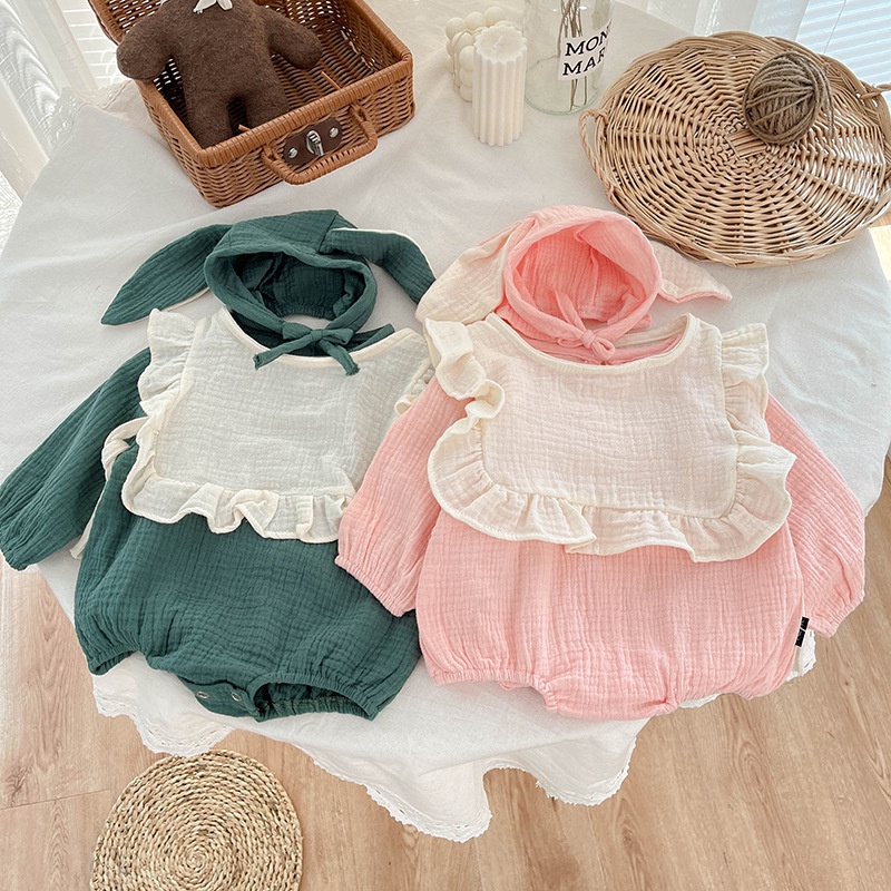 Bộ Áo Liền Quần Hình Thỏ Dễ Thương Thân Thiện Với Da Thời Trang Xuân Thu Cho Bé Gái