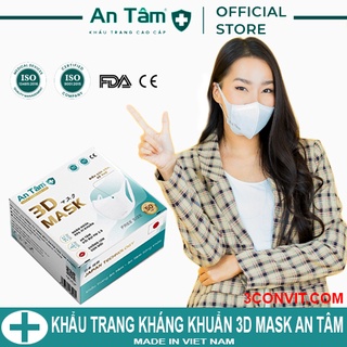 Hộp 50 chiếc khẩu trang y tế  3 lớp Giấy kháng khuẩn & Vải không dệt 3D Mask An Tâm