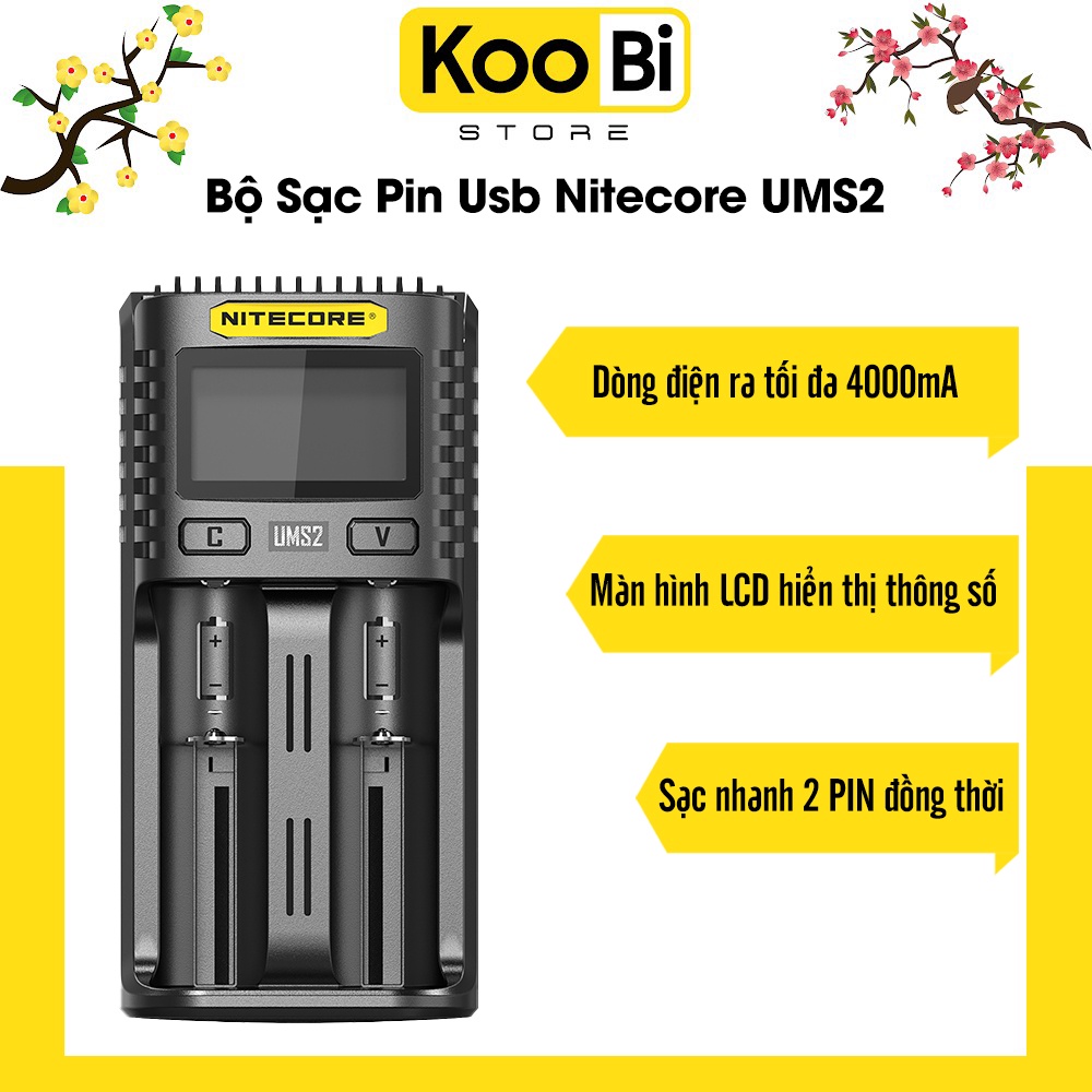 Sạc pin – UMS2 – Nitecore – Sạc pin IMR/Li-ion/LiFePO4, Ni-MH/Ni-Cd (Đầu vào micro USB)