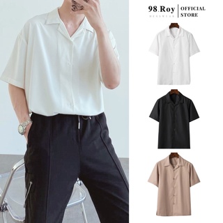 Áo sơ mi cổ vest nam chất liệu thoáng mát, không nhăn, form regular, Sơ mi cộc tay basic