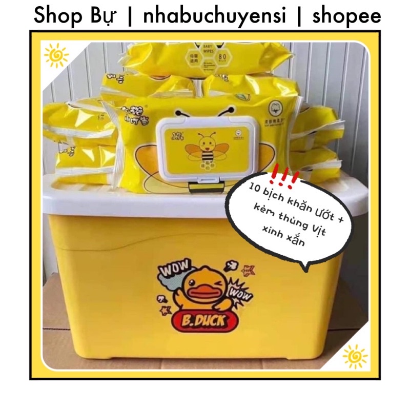 Combo thùng 10 gói khăn giấy ướt kháng khuẩn con vịt vàng loại 80 tờ-hàng nội địa trung cao cấp, giấy ướt B.Duck