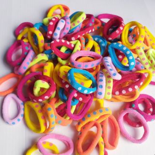 Túi 50 dây cột tóc màu chấm bi (đường kính 2.5cm,3.5cm,4cm)