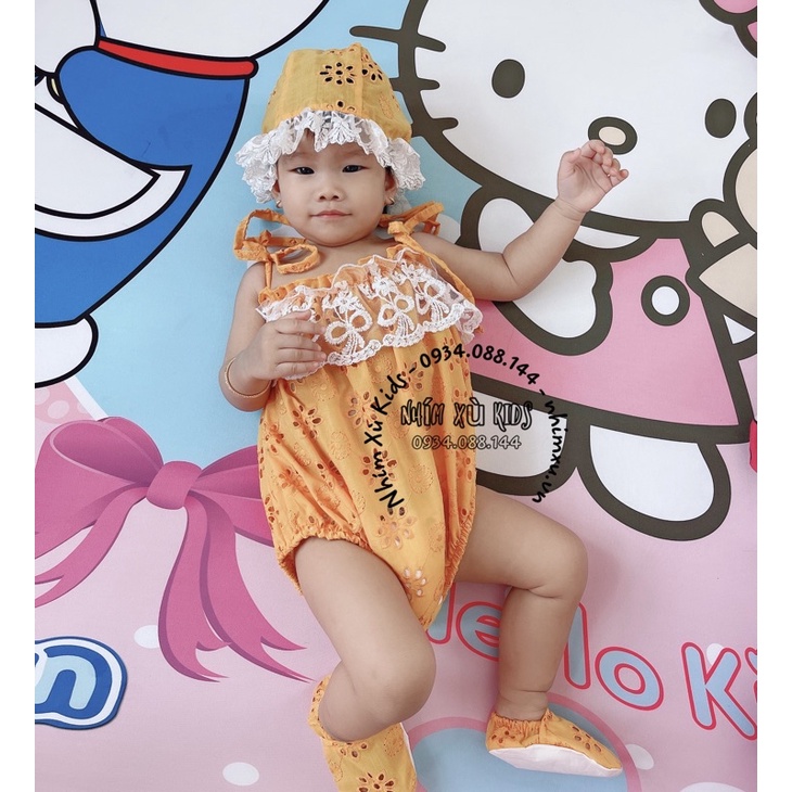 Body Ren Thêu Bé Gái Sơ Sinh - 12kg, Bodysuit 2 Dây Bé Gái