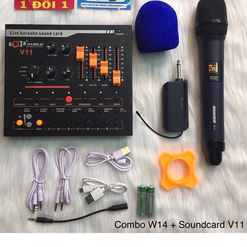 [Sale Giá Sốc] Combo micro Karaoke W-14 + Sound card V11 hát karaoke, livetream - âm thanh chân thực