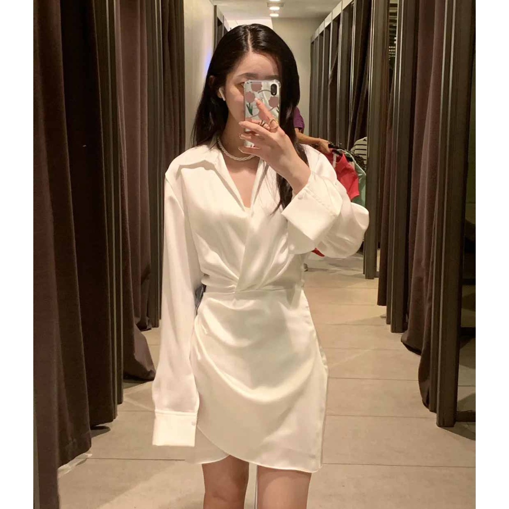 Zara Đầm Lụa satin Cổ Chữ V Thời Trang Mùa Hè 9492650