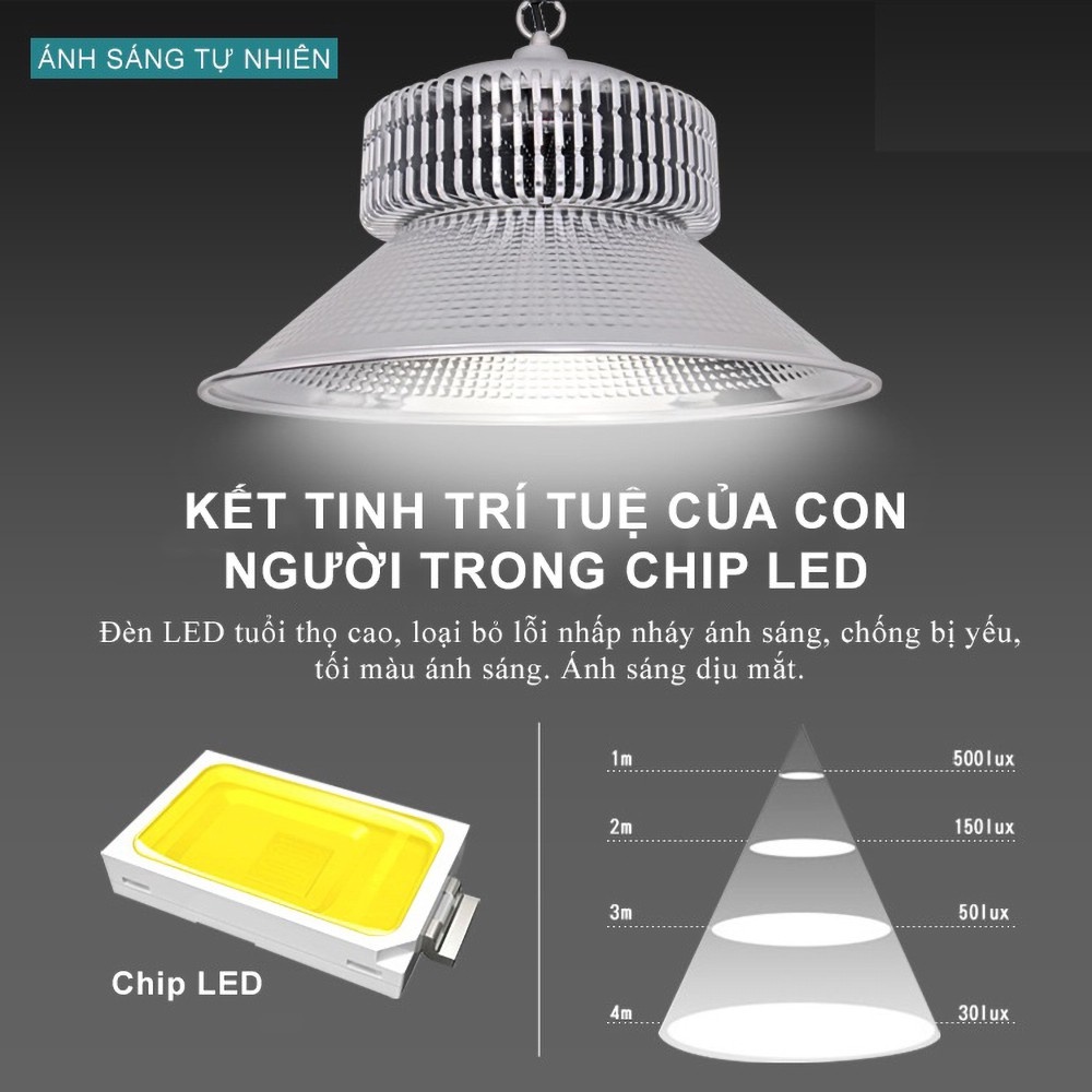 Đèn Led pha xưởng chụp đèn tròn ánh sáng trắng