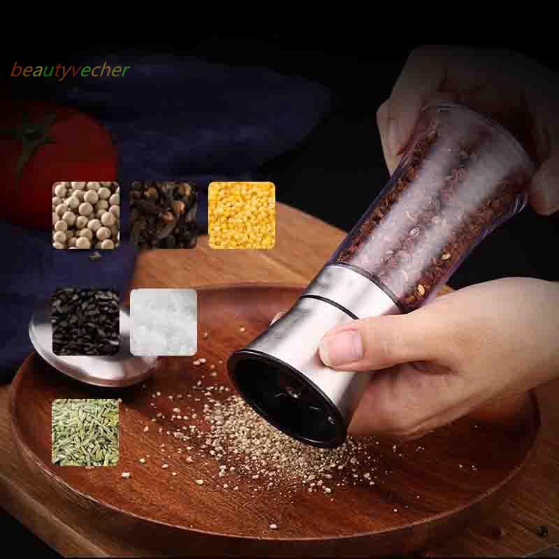 Stainless Steel Mill Salt Pepper Manual Bottle Grinder Glass Bottle New