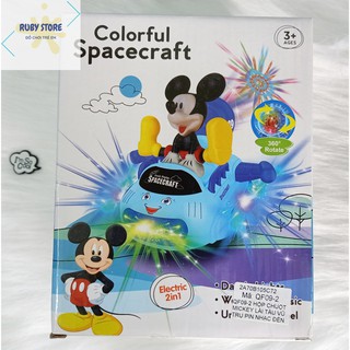 MÈO KITTY/ CHUỘT MICKEY LÁI TÀU VŨ TRỤ, CÓ ĐÈN LED 3D VÀ NHẠC SÔI ĐỘNG (DÙNG PIN)