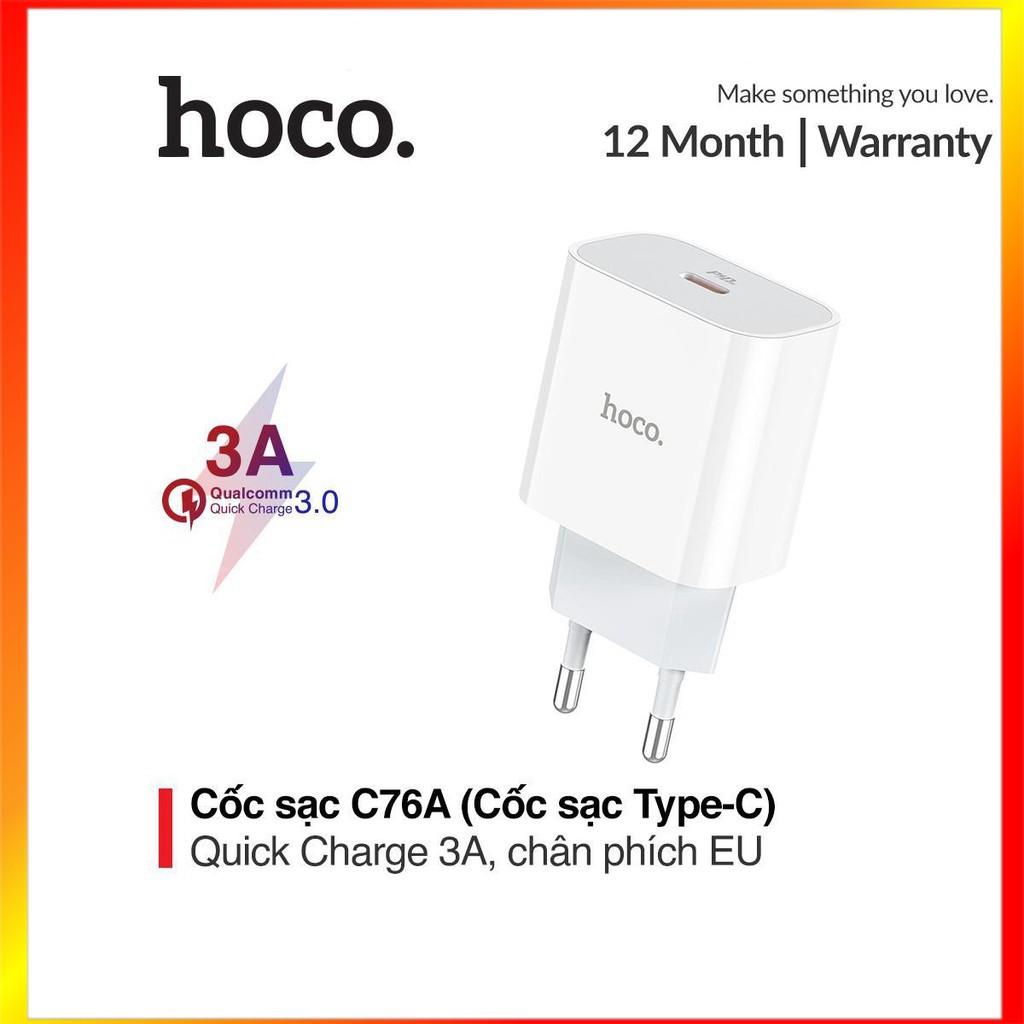 Cốc Sạc Nhanh Siêu Tốc Hoco C76A - PD 18W đầu vào TypeC hỗ trợ PD3.0 - SmartShop