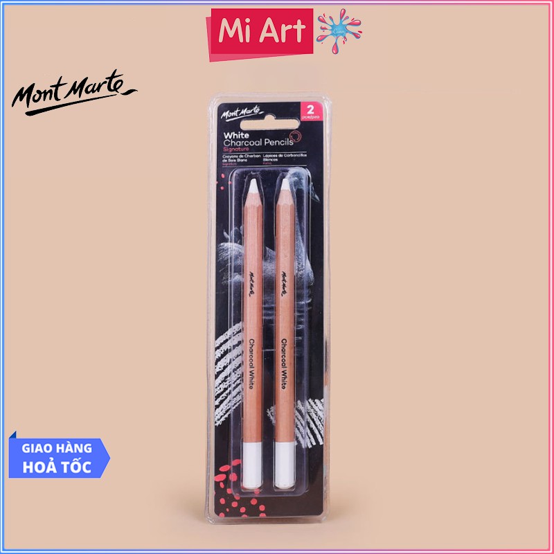 Bộ 2 Bút Chì Than Trắng Mont Marte - White Charcoal Pencils Lge Hex Signature 2pc - MPN0097