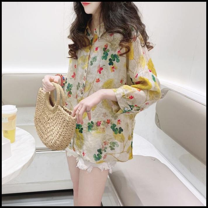 Áo Sơ Mi Họa Tiết Tờ Báo Và Hoa Hàng Nhập Khẩu