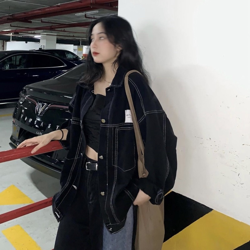 [Ảnh thật] ÁO KHOÁC JEANS ĐEN CÓ TAG