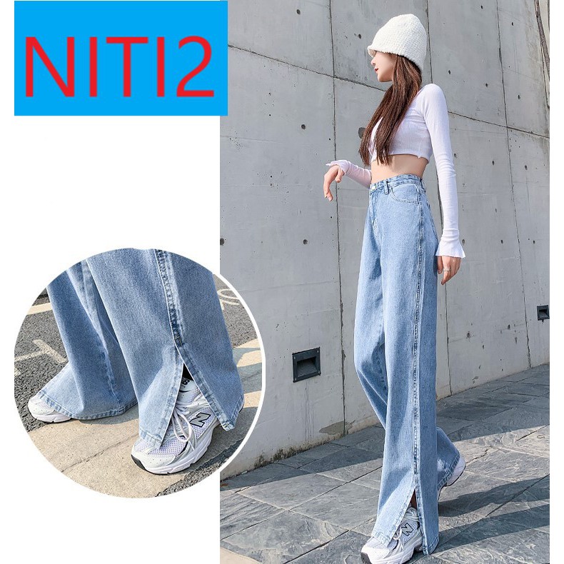[ KHÔNG SAO MÀ ] QUẦN JEAN ỐNG RỘNG NỮ LƯNG CAO XẺ LAI MÀU XANH NHẠT LAI CUỐN CAO CẤP NITI2 ĐỦ SIZE S, M, L VẢI XỊN SÒ