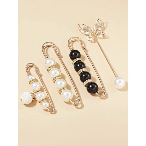 Combo 4 Ghim Cài Áo Trang Trí Đính Hạt Ngọc Nhân Tạo, Ghim cài cố định điều chỉnh kích thước