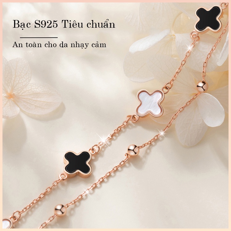 Lắc Tay Bạc Nữ hình Cỏ Bốn Lá Hai Dây - Vòng tay Bạc tự thiết kế của Sterling M.Lady Jewelry
