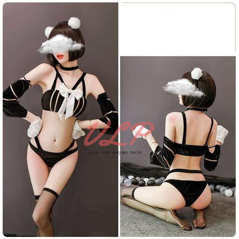 [FREESIZE_FULL SET]_DN104_Set cosplay hoá thân thành chú gấu cute sexy nhung đen