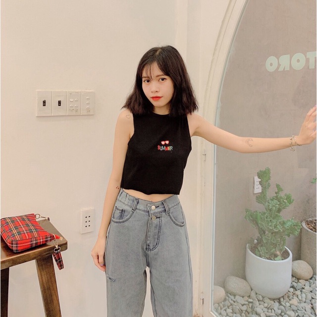 Áo croptop body sát nách Ulzzang Sumer hai màu trắng , đen PQ00082