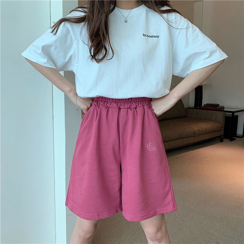 Quần Short Thể Thao Lưng Cao Co Giãn Thêu Hình Mặt Trăng Thời Trang Đi Biển Cho Nữ