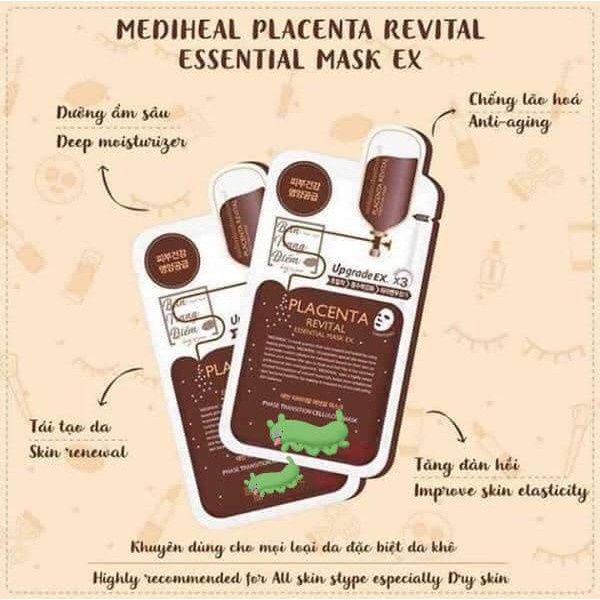 Mặt Nạ Mediheal Tea Tree, Vita Lightbeam, Placenta Revital, Collagen, Aquaring Cấp Nước NMF 3X Xanh Dương Essential Mask