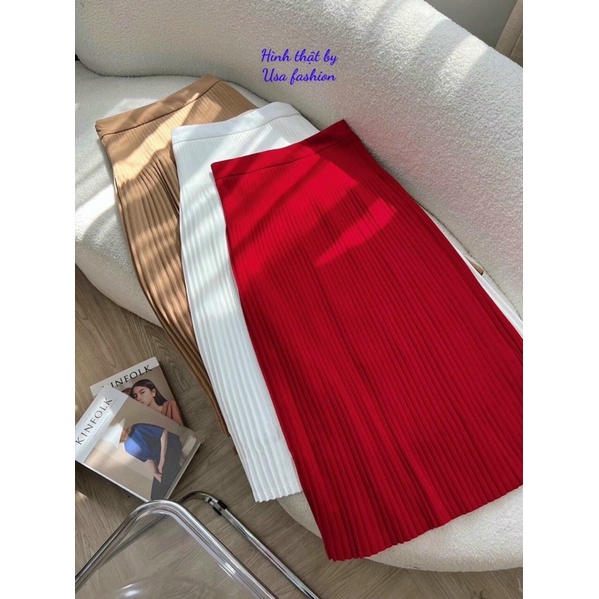 Chân váy midi dập ly chiết eo xếp li nhỏ dáng dài công sở sang chảnh dễ mix đồ (hàng loại 1) - Usa fashion