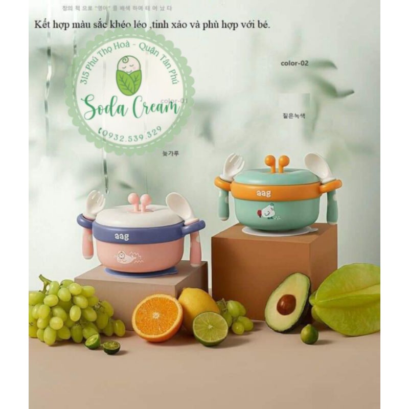 Set bát ăn giữ nhiệt chống đổ AAG