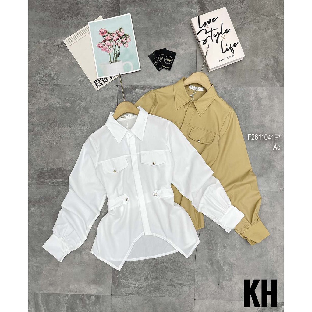 Áo sơ mi tà kiểu đắp túi nắp tay dài!