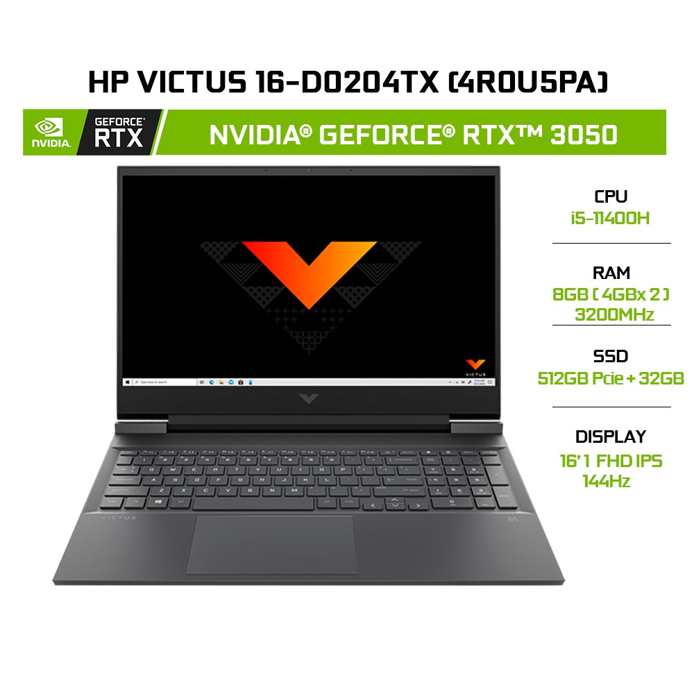 [ELBAU7 giảm 7%] Laptop HP Victus 16-d0204TX 4R0U5PA i5-11400H 8GB 512GB RTX3050 16.1'144Hz