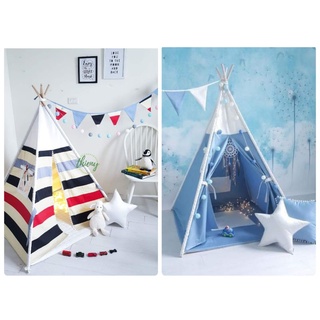 Combo Lều vải Xanh Trắng hoặc kẻ đỏ đen, đệm và Dreamcatcher, dây cờ. Lều vải Thiên Ý cho bé