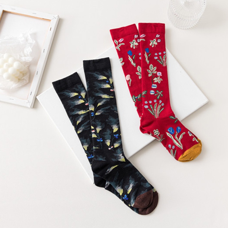 XIXI 1 đôi vớ họa tiết hoa trừu tượng thời trang Hàn Quốc cho nữ