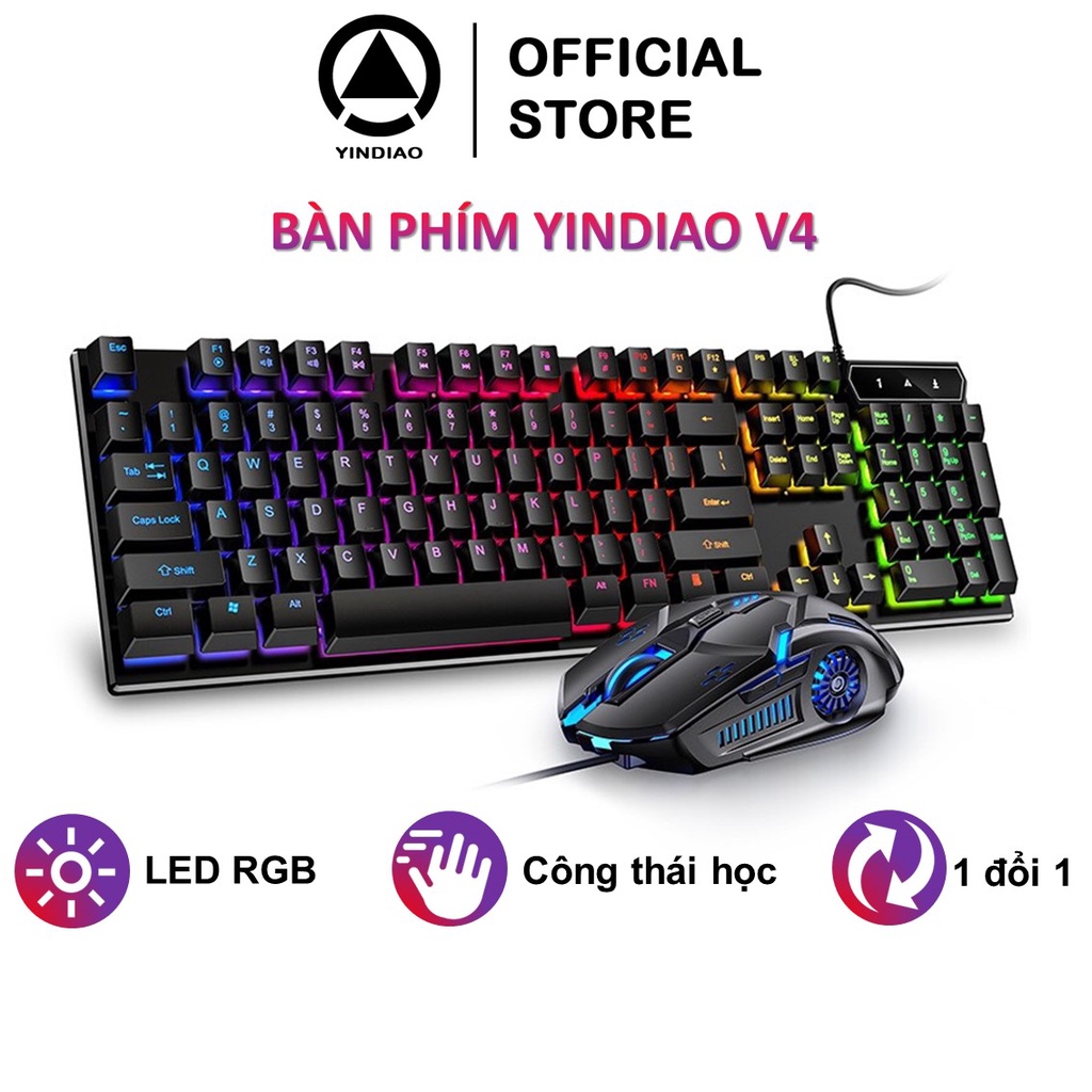 Bàn phím chuột chơi game YINDIAO V4 phiên bản keyboard gaming | Led RGB | chống nước | full size cho máy tính laptop