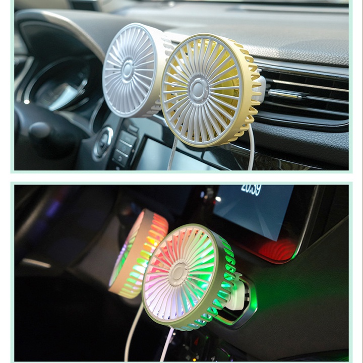 Quạt Mini Gắn cửa gió điều hòa ô tô , quạt kẹp máy lạnh xe hơi , để bàn làm việc kết hợp đèn