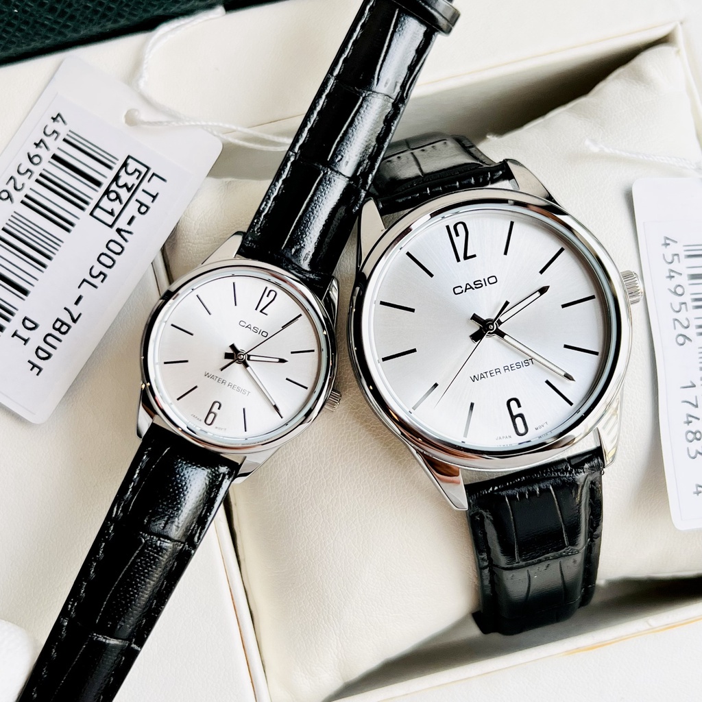 Đồng hồ Nam Casio MTP-V005L-7B, đồng hồ chính hãng, dây da đen mặt trắng