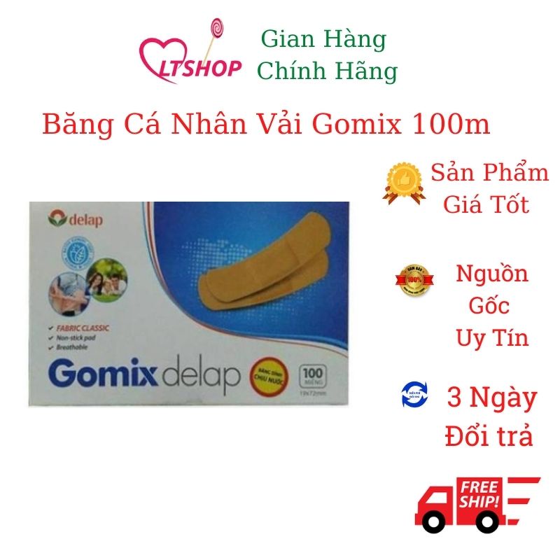 Băng cá nhân vải độ dính cao  gomix delap hộp 100 miếng kt 19*72mm