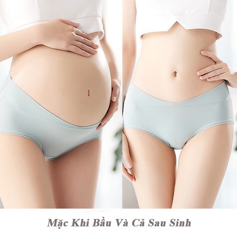 Set 4 quần lót bầu, đồ lót bầu và sau sinh cho mẹ bầu cạp chéo chất liệu co giãn kháng khuẩn bigsize 85kg
