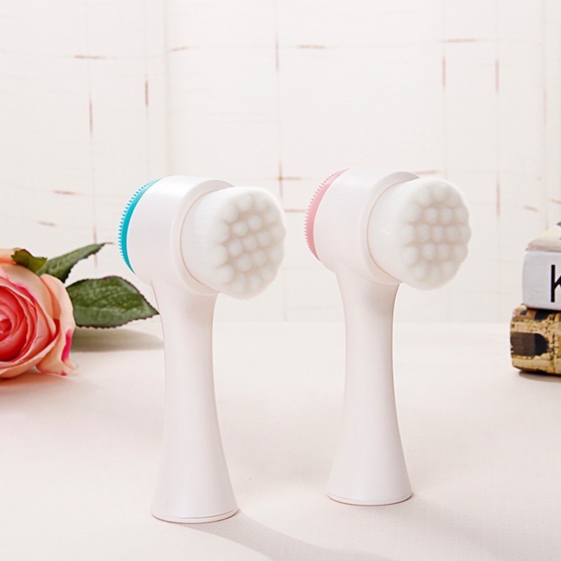 (Hàng Mới Về) Cọ Rửa Mặt 2 Đầu Bằng Silicon Mềm Mịn Massage Làm Sạch Da 88179
