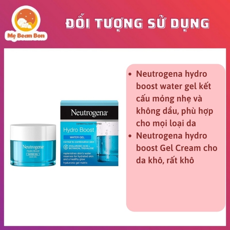 Kem dưỡng da Neutrogena Hydro Boost Water Gel (da dầu)/Gel Cream (da khô), (48g)