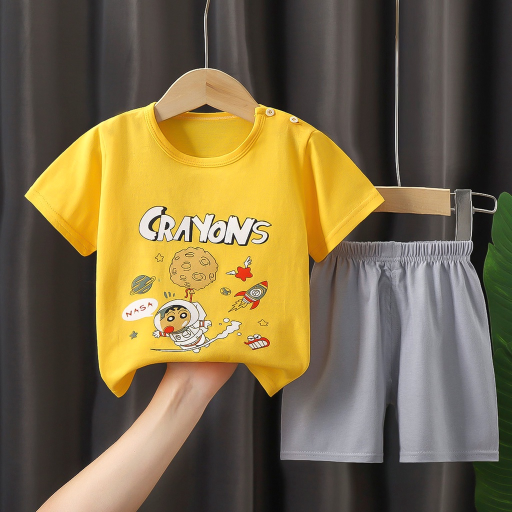 Áo Thun 100% Cotton Thoáng Khí Tay Ngắn In Họa Tiết Hoạt Hình Thời Trang Mùa Hè Cho Bé Trai Và Gái