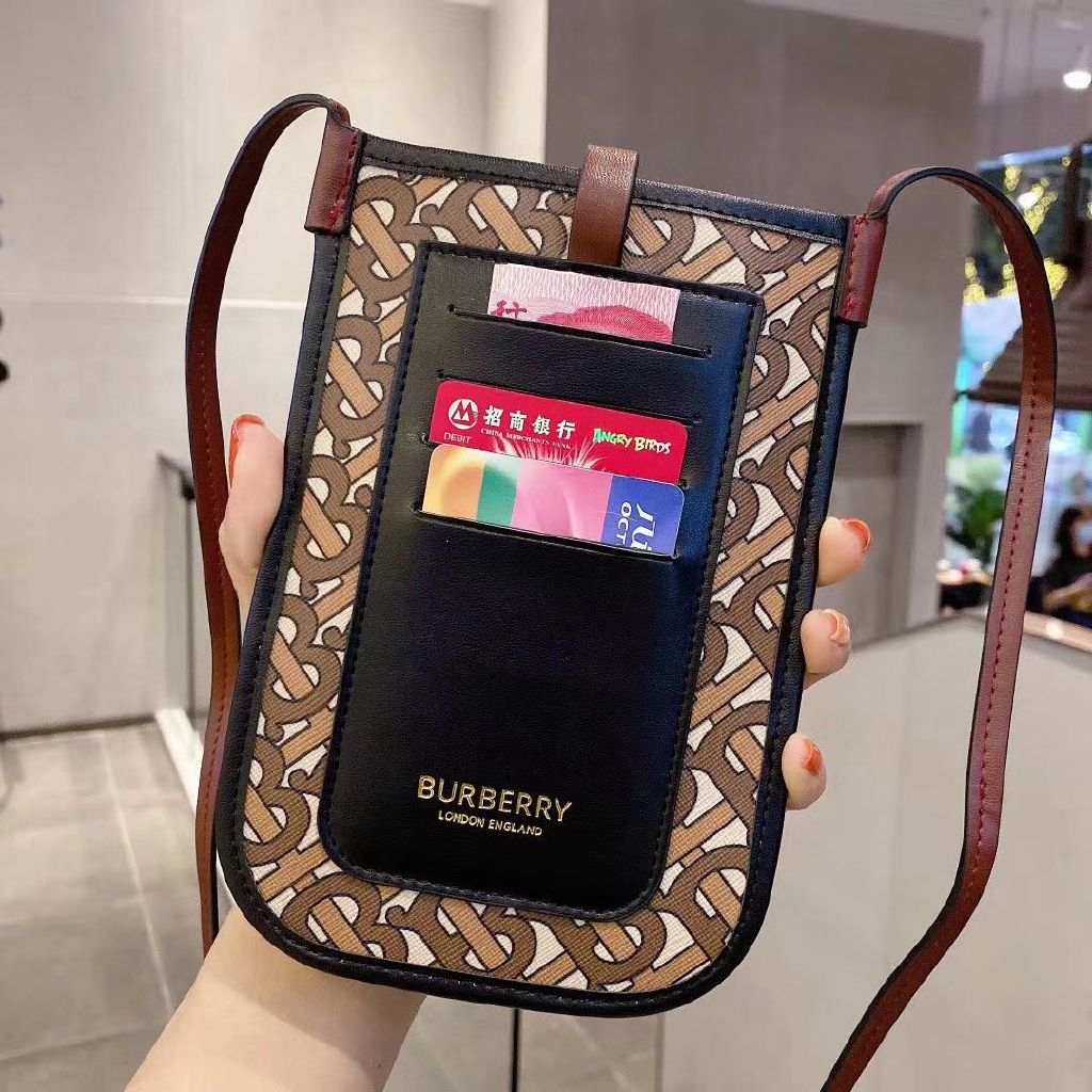 Bao Da Điện Thoại In Logo Burberry Có Ngăn Đựng Thẻ Dạng Túi Đeo Chéo Cho iPhone OPPO Xiaomi Samsung